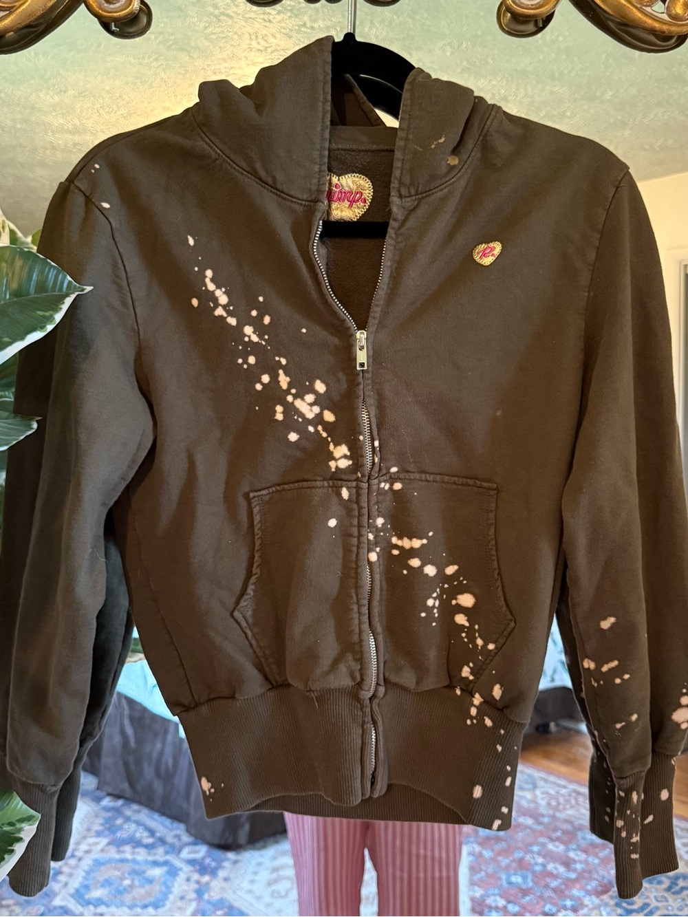 RARE Primp Y2K green bleach splatter zip up sweatshirt